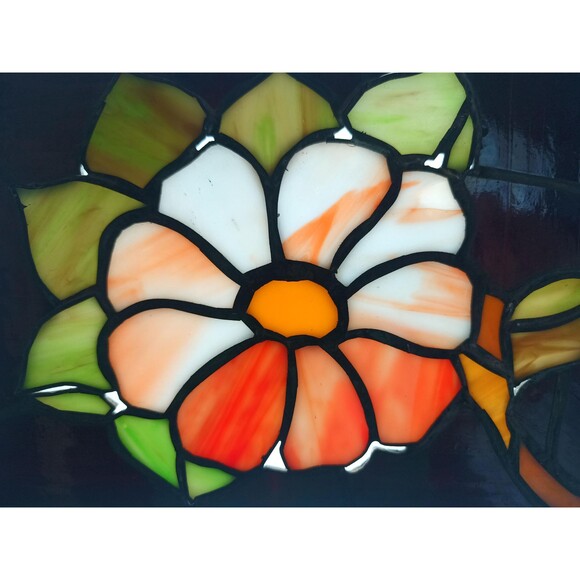 Stained Glass Panel Wall Hanging Window Decor 8 x 10 in Red Flower Art Glass - Picture 9 of 10